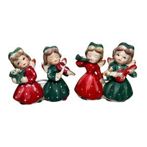 Vintage Commodore Christmas Angel Candleholders Musical Instruments Japan